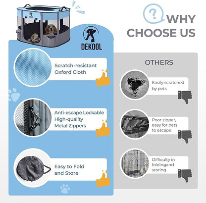 Foldable Pet Dog Playpen, Portable Dog Crate for Puppies, Cat, Rabbit, Chicks, Puppy Play Pen for Indoors, Kennel Tent Crate for Indoor Outdoor Travel Camping Use with Carrying Case (Blue, L)