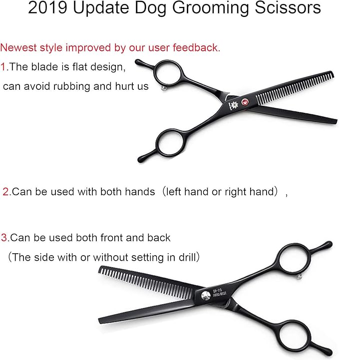Dream Reach 7.0 Inch Professional Pet Cat Dog Grooming Shears Scissor, Straight, Curved, Thinning/Blending/Chunking Scissors Kit (thinning Shear)