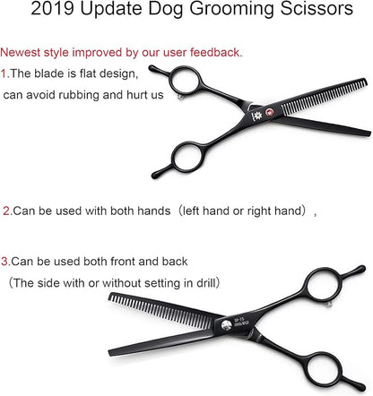 Dream Reach 7.0 Inch Professional Pet Cat Dog Grooming Shears Scissor, Straight, Curved, Thinning/Blending/Chunking Scissors Kit (thinning Shear)