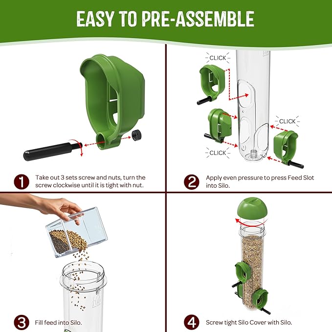 LONA Bird Feeders for Outdoors, Tube Feeder Weatherproof with Multiple Hanging Methods, Wild Bird Feeding Silo for Outside, 3 Port