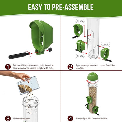 LONA Bird Feeders for Outdoors 2 Pack, Tube Feeder Weatherproof with Multiple Hanging Methods, Wild Bird Feeding Silo for Outside, 3 Port