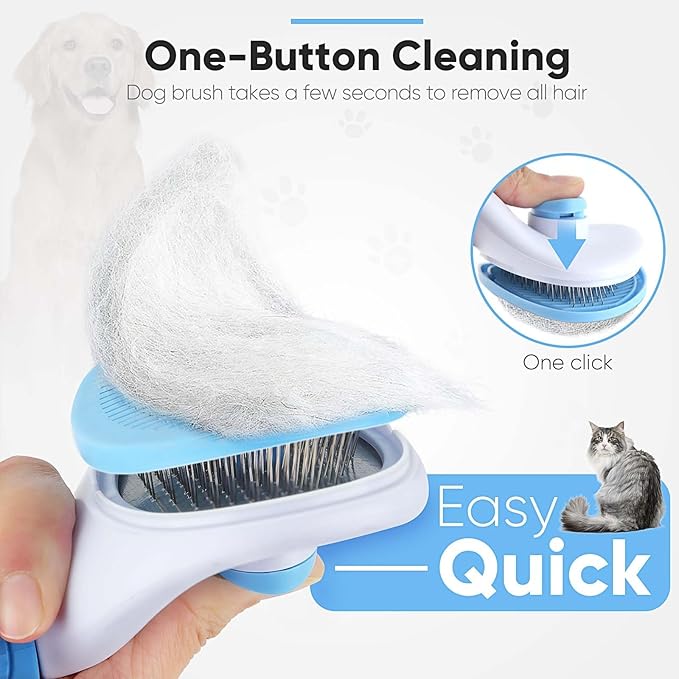 Cat Brush Self Cleaning Slicker Brush with Release Button, Dog Brush for Long or Short Haired Pets, Cat Comb Dog Shedding Brush for Pet Massage, Brush Tool Easy to Remove Loose Undercoat