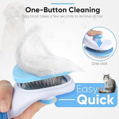 Cat Brush Self Cleaning Slicker Brush with Release Button, Dog Brush for Long or Short Haired Pets, Cat Comb Dog Shedding Brush for Pet Massage, Brush Tool Easy to Remove Loose Undercoat