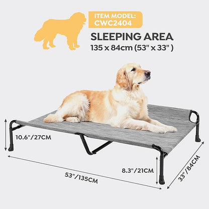 Veehoo Cooling Elevated Dog Bed, Raised Dog Beds for Large Dogs, Outdoor Dog Bed with Guardrail, Upgraded Non-Slip Feet, Breathable Teslin Mesh, Portable Camping Dog Cot, 53 x 33 Inches, Black Silver