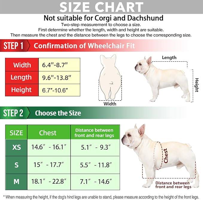 2024 Upgraded Dog Wheelchair for Back Legs Small Wheelchair for Dogs with Disabled Hind Legs Walking Adjustable Dog Carts with Heavy Duty Wheels
