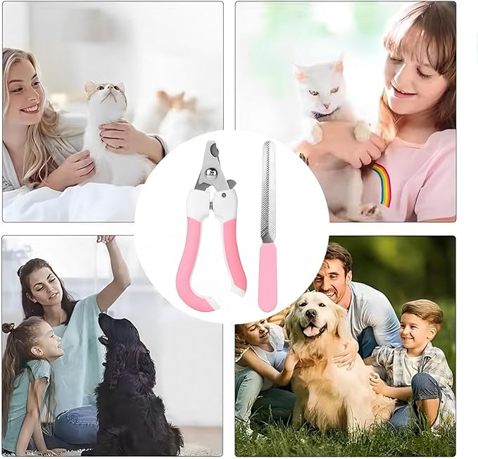 Zoocozy Pet Nail Clippers and File Set - Professional Dog &Cat Nail Trimmer with Safety Guard, for Small Pets Puppies, Kittens, Rabbits with Nail File for Daily Grooming (Pink Colour)