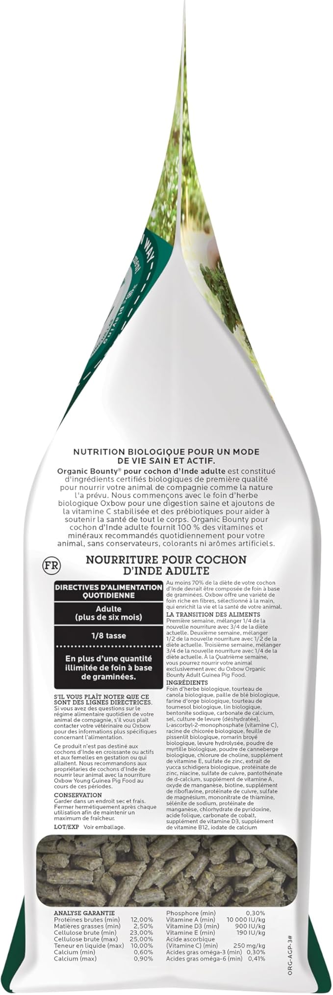 Oxbow Organic Bounty Guinea Pig Food, Adult Guinea Pig, Made with Oxbow Timothy Hay, USDA Organic Pet Food Pellets with Vitamin C, Small Animal Pet Products, Made in USA, High Fiber, 3 lb. bag