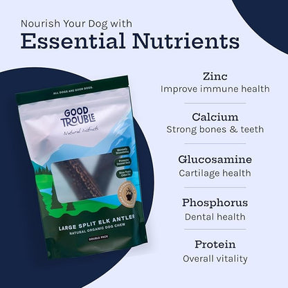 Good Trouble Pets Premium Elk Antlers for Large Dogs - All-Natural, Shed Antler Chews for Dental Health & Calming - Durable Dog Bones for Aggressive Chewers - Cruelty-Free, North American Sourced