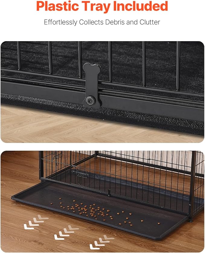 VEVOR 27" Dog Crate Furniture With Double Doors, 2-in-1 Decorative Wooden Kennel End Table, Removable Tray, Holds up to 30 lbs for Small, Medium Dogs - Brown