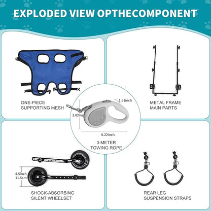 Dog Wheelchair for Back Legs with Pet Traction Rope, Small Wheelchair for Dogs with Disabled Hind Legs Walking Adjustable Dog Carts with Heavy Duty Wheels