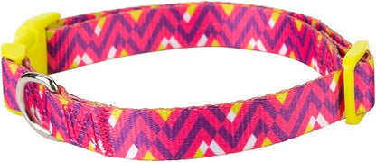 Mile High Life Dog Collar | Cute Puppy Collars | Lightweight Girl Dog Collar | Soft Boy Dog Collars | w Geometric Ocean Wavy Pattern (Pink/Purple, Large)