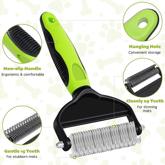deshedding dog brush,dog grooming supplies,Dematting Comb with 2 Sided Professional Grooming Rake for Cats & Dogs