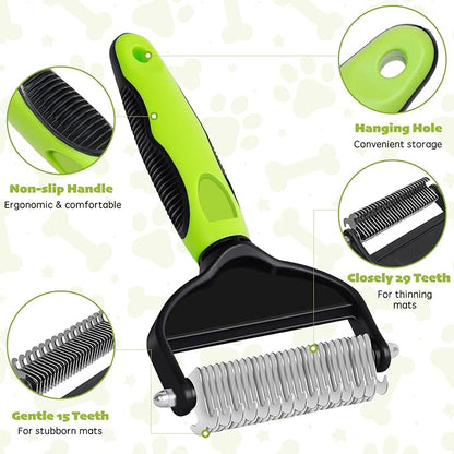 deshedding dog brush,dog grooming supplies,Dematting Comb with 2 Sided Professional Grooming Rake for Cats & Dogs