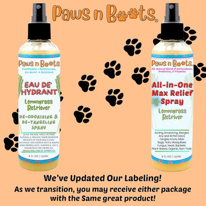 All-in-One Dry Shampoo Spray  100% Natural, Plant-Based. Removes All Pet Odors, Tangles, & Mats. Fast Relief for Itching, Inflammation. Safe to Use on Toys, Clothes, Furniture, Pets. Tear Free. Lemongrass