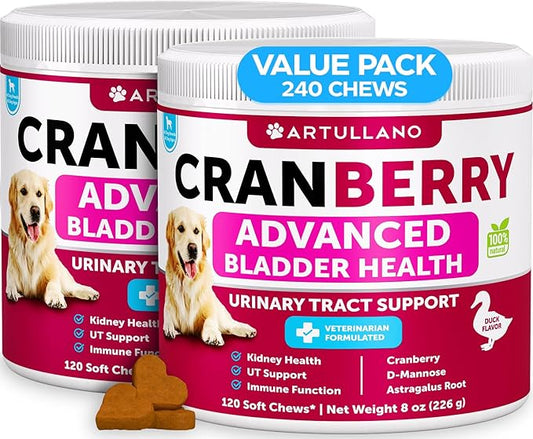 Dog UTI Treatment - Cranberry Supplement and Bladder Control for Dogs - UTI Chewable Treats (2 Pack) - 240 Chews for Kidney Support - Bladder Stones - Urinary Tract Infection Incontinence Treatment