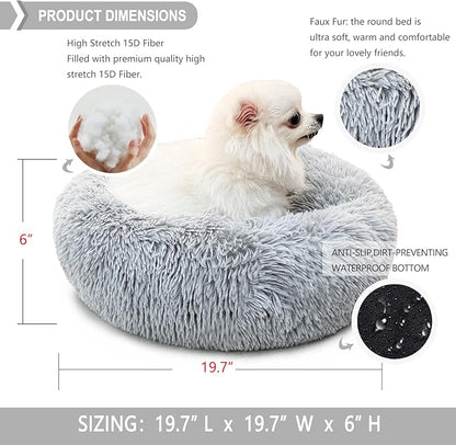 nononfish Dog Bed for Small Dogsï¼_ray Cute Plush Dog Bed ï¼19 inches Anti Anxiety Puppy Bed Washableï¼_achine Washable Fits up to 15 lbs Pets Beds for Small Dog.