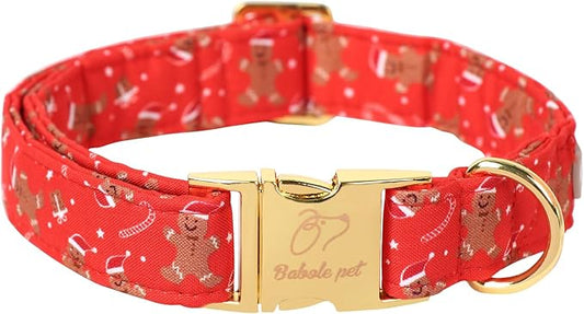 Christmas Dog Collars for Small Dog,Red Gingerbread Man Collar with Safety Metal Buckle Adjustable Puppy Collars for Medium Large Dog,Boy&Girl&Female Dog Gift,XS-8"-13"