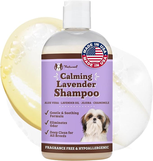 Natural Dog Company Calming Lavender Shampoo for Dogs - Hypoallergenic, Deodorizing Dog Shampoo for Sensitive Skin, All Natural, Organic Pet Shampoo, Soothes with Chamomile and Lavender, 12 oz