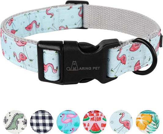 ARING PET Flamingo Dog Collar-Cute Summer Small Dog Collars, Adjustable Lightweight Cotton Pet Collars for Small Medium Large Boy and Girl Dogs, Small