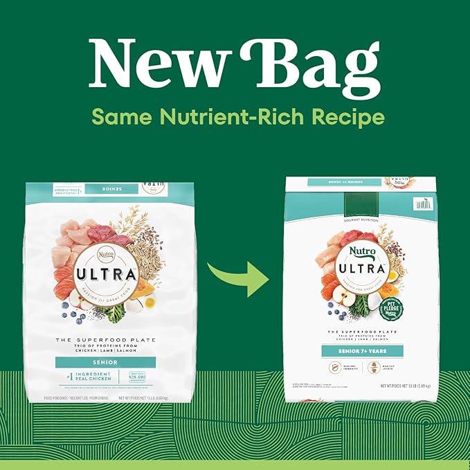 Nutro Ultra Senior Dry Dog Food with a Trio of Proteins from Chicken, Lamb and Salmon, 13 lb Bag