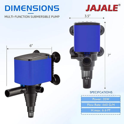 660 GPH Powerhead Submersible Pump - 3 in 1 Aquarium Fish Tank Pump with Oxygenation, Filtration & Water Cycling, 6.6 ft max lift, 35W - 5 Pack