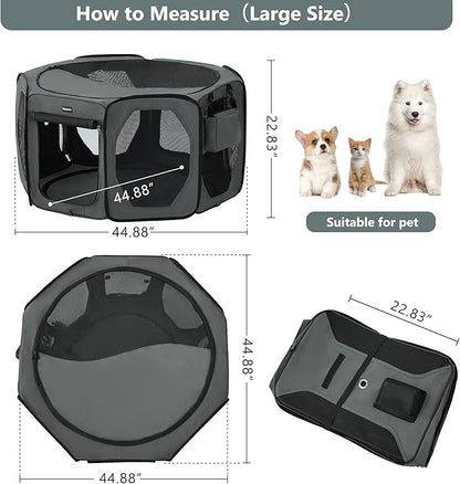 Dog Playpen, Cat Dog Crate Portable Pet Exercise Cage Kennel House Puppy Playpen Animal Playpen Indoor/Outdoor, Water-Resistant Kennel Tent with Traveling Bag (Grey, Large)