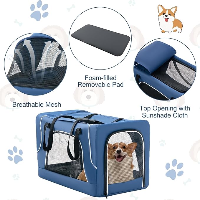 Double Dog Stroller, Foldable 3-in-1 Cat Stroller with 2 Detachable Carriers, Safety Belt, Washable Cover, Removable Pads, 4 Wheels Travel Pet Stroller for Small Medium Dogs (Blue)