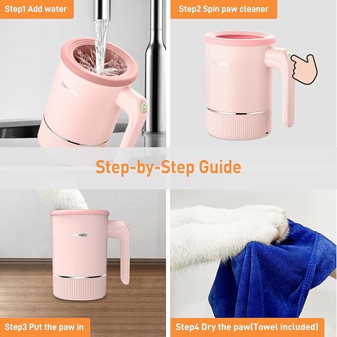 DOGNESS Automatic Dog Paw Cleaner, Rechargeable Paw Washer for Dogs Portable Electric Paw Cleaner Cup for Medium to Large Dogs (Pink)