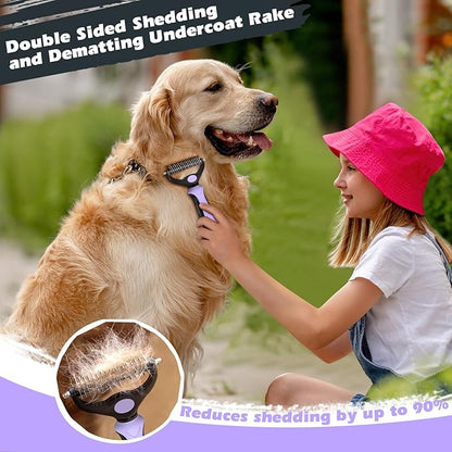 3PCS Self Cleaning Slicker Brush & Pet Grooming Rake & Bath Brush for Dogs,Cats and Horses | Double-Sided Dematting Comb & Skin Friendly Deshedding Grooming Tool | Pet Supplies(Light Purple Black)