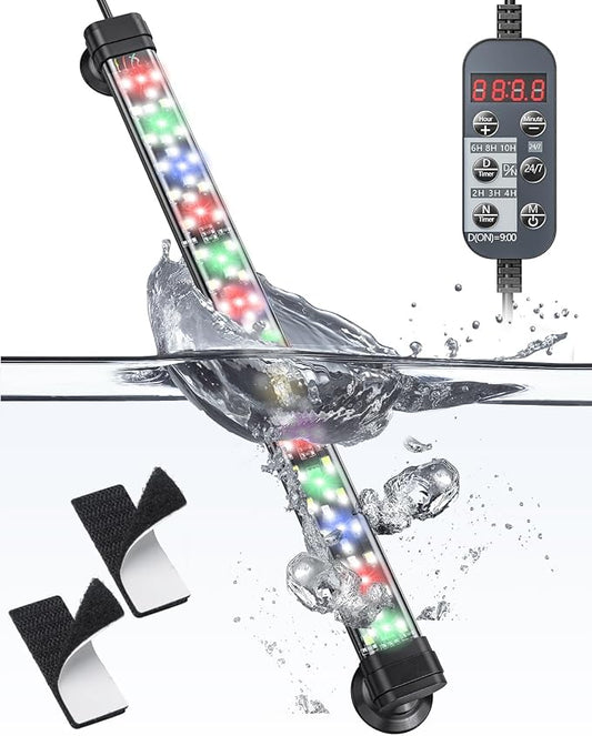 Pawfly 6.5 W Aquarium LED Light 12 Inch 24/7 Fish Tank Light with Full Spectrum IPX8 Waterproof Lights Multi-Colored LEDs with D/N Mode Single Color Effects Timer and Adjustable Brightness