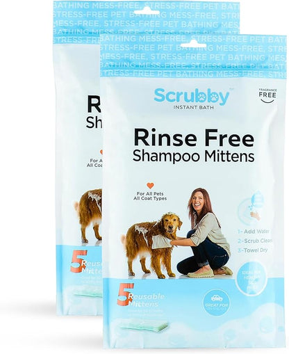 No Rinse Pet Wipes, Rinse Free Shampoo Mittens for Dogs and Cats, Bath Wipes for Bathing and Washing Pets, Hypoallergenic No Rinse Wash Mitt for Grooming, Lather Wipe Dry - 10 Pack
