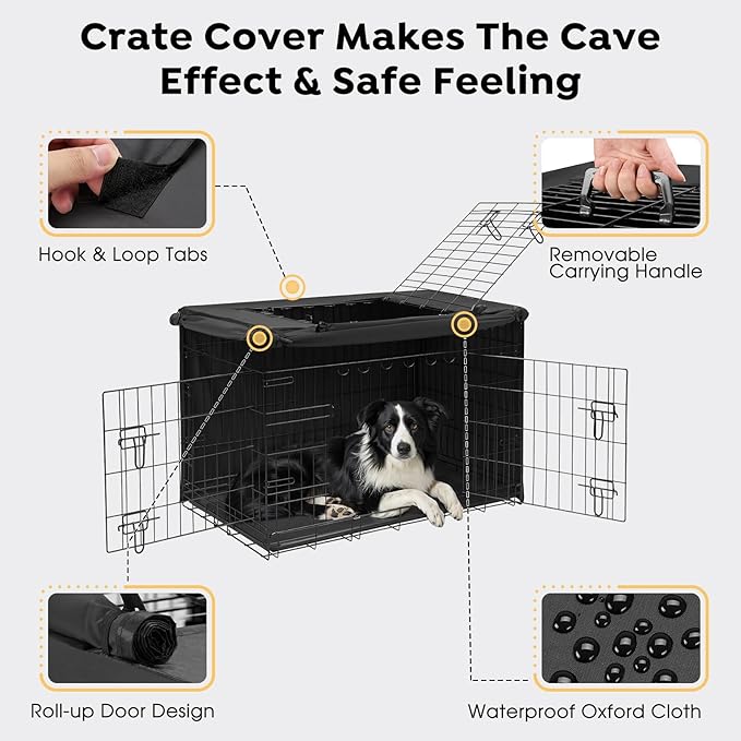 Veehoo 30 inch Dog Crate for Medium Dogs with Three Doors & Cover-Metal Wire Dog Cage Kennels & Houses for Puppy&Cat, Indoor Outdoor Collapsible Metal Contour Dog Crate Kennels Kit with Removable Tray