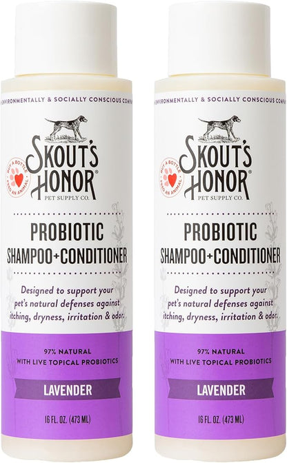 Skout's Honor Probiotic Pet Shampoo & Conditioner with Avocado Oil & Omega-3s, 97% Natural, Paraben & Sulfate-Free, Cruelty-Free, 16oz, Lavender, 2-Pack