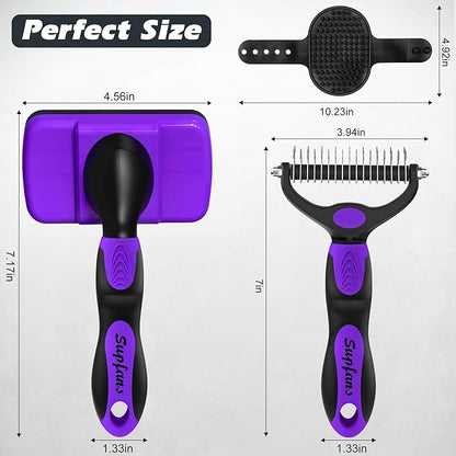 3PCS Dog Brush I Dog Brush for Shedding I Deshedding Dog Brush I Dog Bath Brush I Slicker Brush For Dogs I Dog Comb I Premium Pet Supplies (Purple Black)