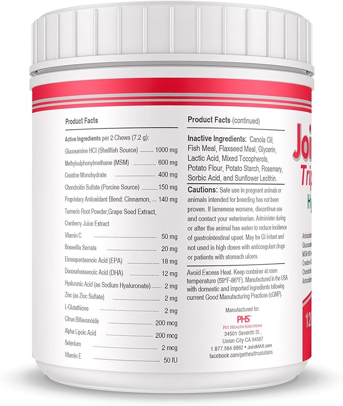 Triple Strength Hypo-Allergenic Soft Chews for Dogs - Hip and Joint Support Supplement with Glucosamine, Chondroitin, & MSM - Made in The USA - 120 Soft Chews