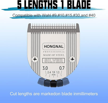 Adjustable 5 in 1 Replacement Blades & Animal Stainless Steel Attachment Guide Comb,Compatible with W-AHL Bravura,Arco,Chromado,Figura,and Motion,Pet,Dog,Cat,Horse Clippers