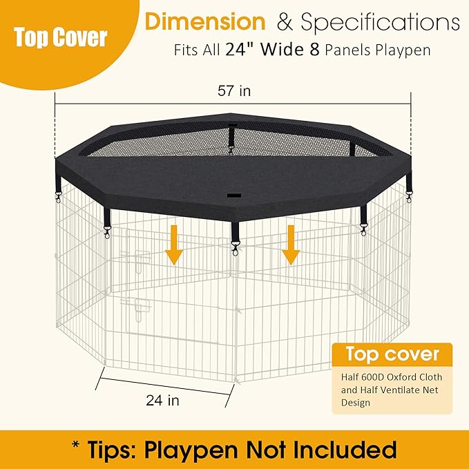 Dog Pen Pet Playpen Dog Fence Cover Indoor Foldable Metal Wire Exercise Puppy Play Yard Pet Enclosure Cover Outdoor (Only Top Cover, Playpen Not Included)