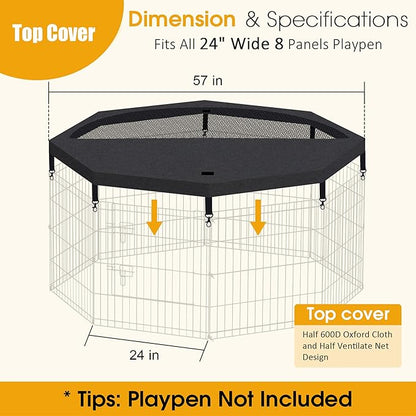 Dog Pen Pet Playpen Dog Fence Cover Indoor Foldable Metal Wire Exercise Puppy Play Yard Pet Enclosure Cover Outdoor (Only Top Cover, Playpen Not Included)