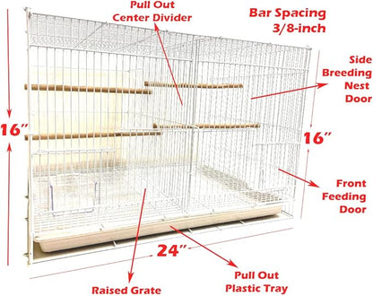 Lot of Breeding Bird Flight Cages for Canary Parakeet Aviaries Budgies Lovebird Finch (24" Black Divider)
