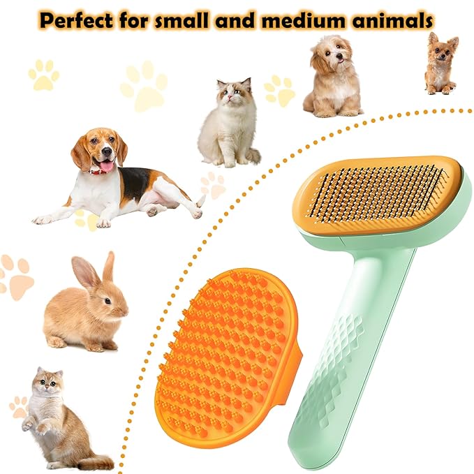 Dog Brush for Shedding & Grooming, Self Cleaning Slicker Brushes with Bath Brush for Shot Long Haired Dogs Cats, Cat Deshedding Brushes Puppy Pet Grooming Undercoat Comb for Sensitive Skin