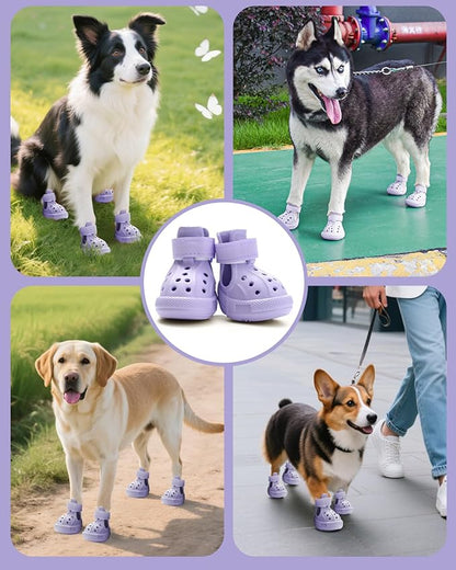 Dog Boots for Hot Pavement & Snow, Waterproof Non-Slip Dog Shoes with Reflective Straps, Adjustable Pet Booties for Small to Large Dogs, Outdoor Paw Protection, 4Pcs