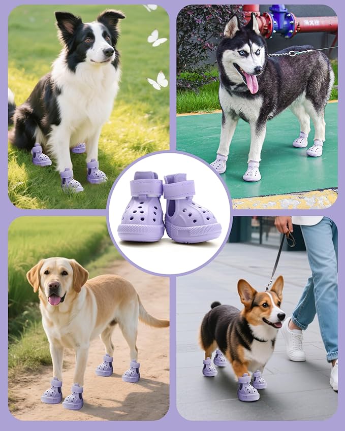 Dog Boots for Hot Pavement & Snow, Waterproof Non-Slip Dog Shoes with Reflective Straps, Adjustable Pet Booties for Small to Large Dogs, Outdoor Paw Protection, 4Pcs