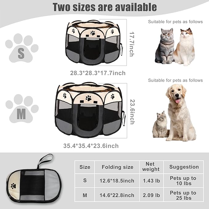 Portable Dog Playpen, Pet Play Pen for Indoor Outdoor Cat, Kitten/Puppy Exercise Playpen Tent Birthing Box, Waterproof Travel Dog Kennel Camping Cage for Small Medium Dog Animal House (Grey)