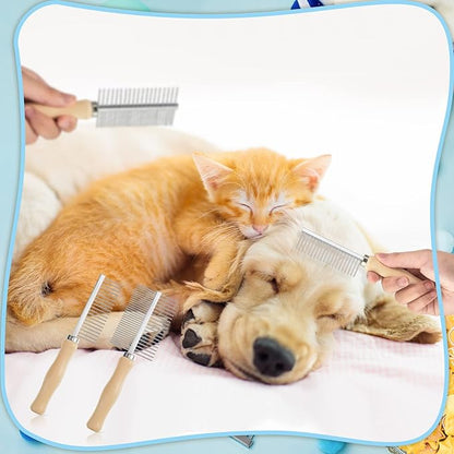 Tessco for you 2 Pcs Dog Metal Combs Cat Wooden Handle Grooming Combs Stainless Steel Hairbrush Double Side Metal for Pet Dog Grooming Brush Pet Cat Flea Hairbrush for Long Short Hair Fur Brush Tool
