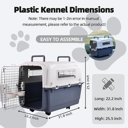 Plastic Kennels, Plastic Dog Crate, Airline Approved Pet Carrier for Dogs and Cats Longer Traveling, L