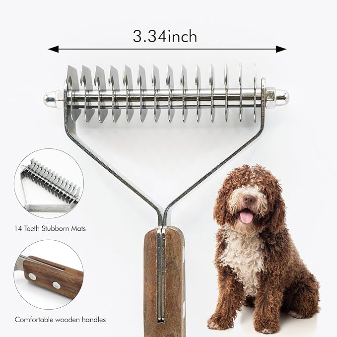 Wooden Dog Brush for Shedding Reduce Pet Hair with Dog Hair Brush Deshedding Brush Long Hair Pet Brush (Large)