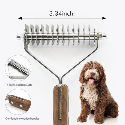 Wooden Dog Brush for Shedding Reduce Pet Hair with Dog Hair Brush Deshedding Brush Long Hair Pet Brush (Large)