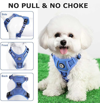 Dog Harness Small Sized Dog, No Pull Pet Harness with 2 Leash Clips, Adjustable Soft Padded Dog Vest Harnesses, Reflective No-Choke Pet Oxford Vest