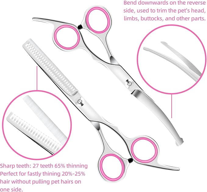 Dog Grooming Scissors Set - Dog Grooming Scissors with Safety Round Tip, 6 in 1 Heavy Duty Pet Grooming Scissor for Dogs, Cats and Other Animals