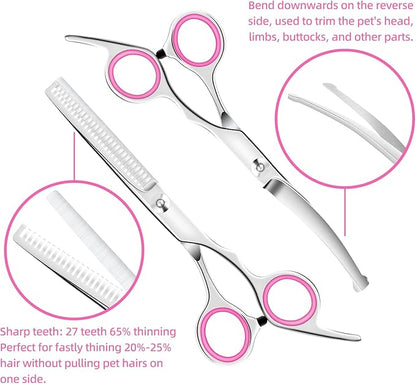 Dog Grooming Scissors Set - Dog Grooming Scissors with Safety Round Tip, 6 in 1 Heavy Duty Pet Grooming Scissor for Dogs, Cats and Other Animals